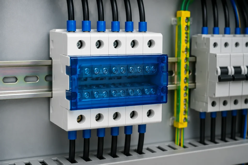 in rail power distribution block control panel wiring